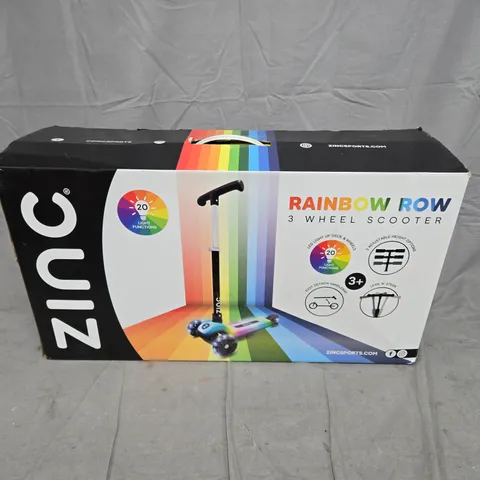 BOXED ZINC RAINBOW ROW 3 WHEEL SCOOTER