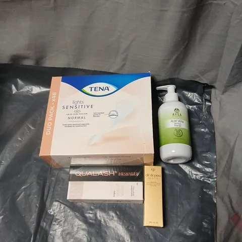 APPROXIMATELY 20 ASSORTED COSMETICS INCLUDING TENA LIGHTS NORMAL, ALOE VERA GEL, BEAUTE EMULSION, EYELASH SERUM ETC