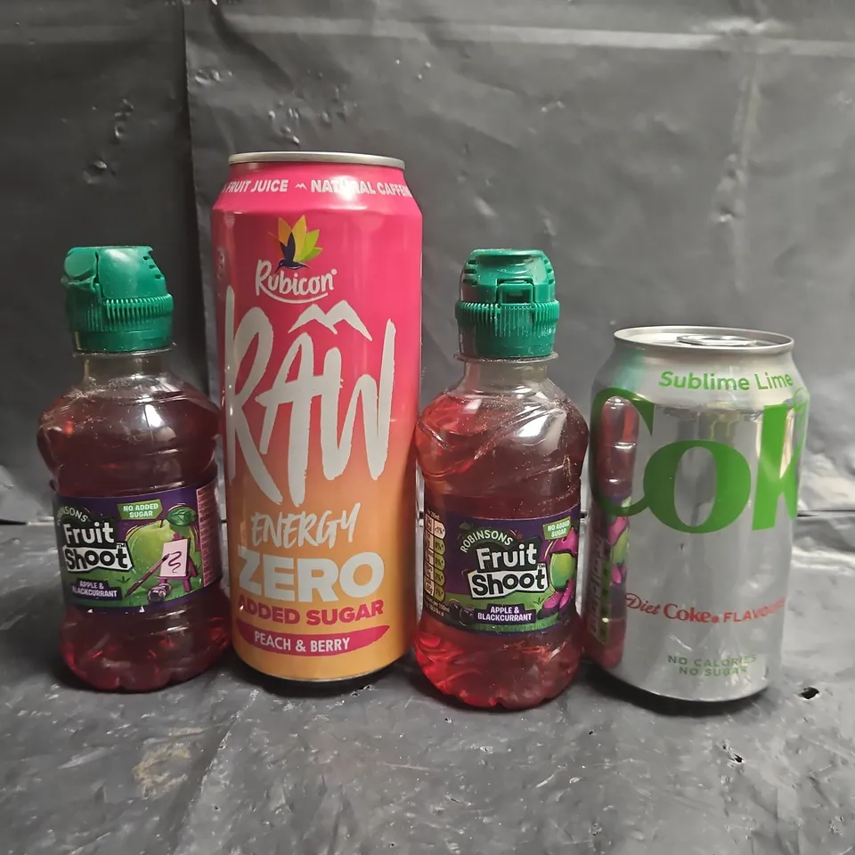 APPROXIMATELY 10 ASSORTED FOOD AND DRINK ITEMS TO INCLUDE DIET COKE, FRUIT SHOOT, RUBICON RAW ENERGY DRINK MULTIPACK