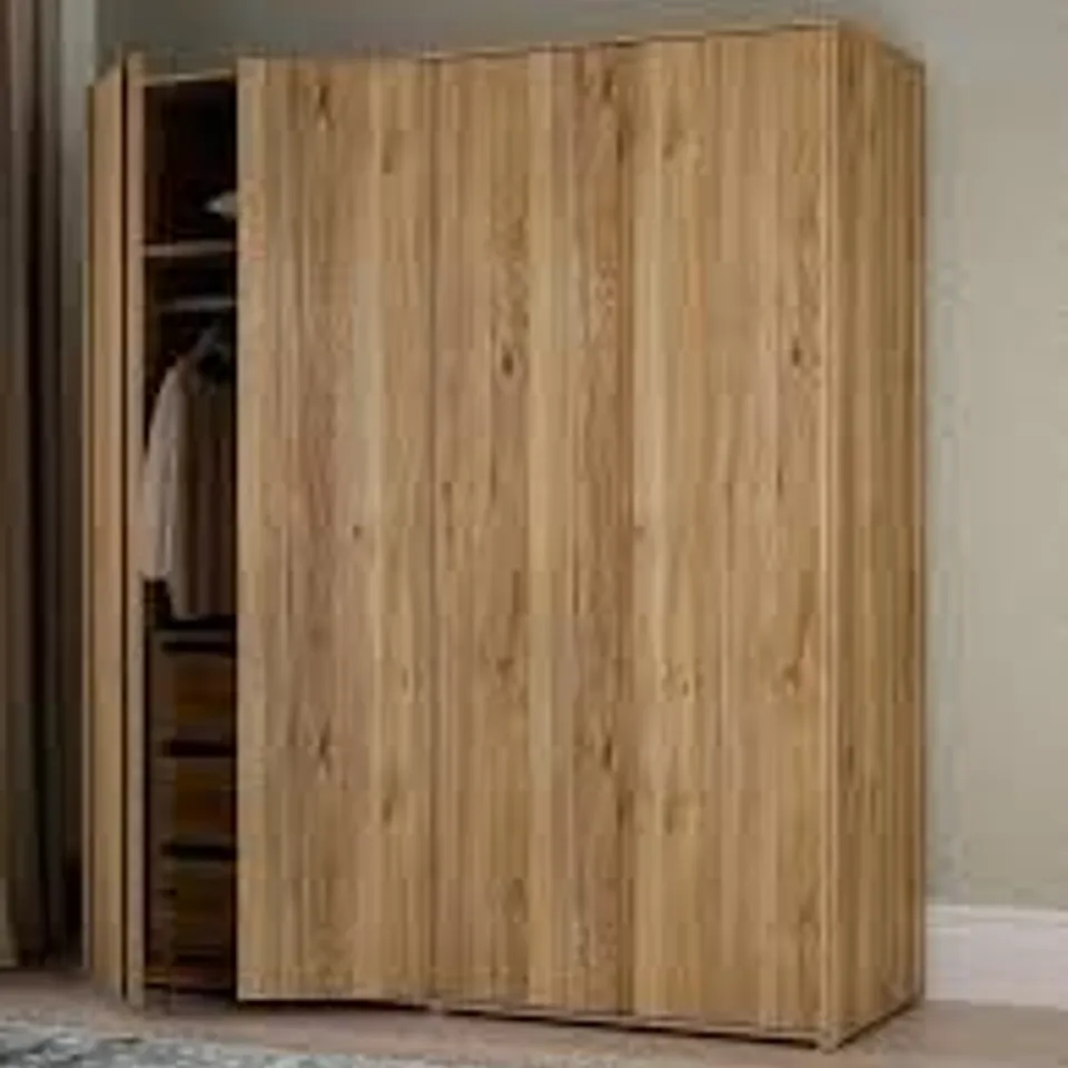 BOXED LISSON 4 DOOR WARDROBE WITH INTERNAL CHEST OF DRAWERS - NEW OAK (5 BOXES) RRP £369