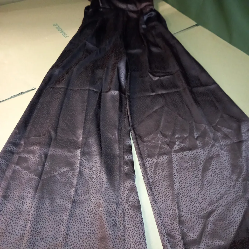 NEWLOOK CHOCOLATE/SPOT DETAILED SATIN STRAPLESS JUMPSUIT - SIZE 6
