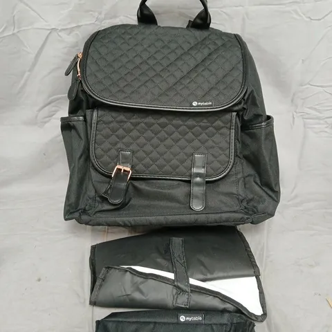 MY BABIIE BACKPACK CHANGING BAG - BLACK QUILTED