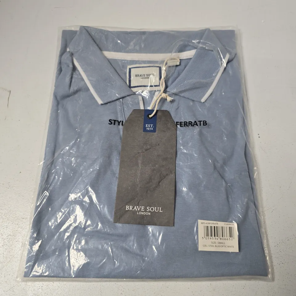 BRAVE SOUL LONDON MEN'S POLO SHIRT - STEEL BLUE / OPTIC WHITE, SMALL