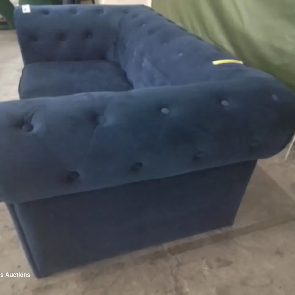 DESIGNER ASYA CHESTERFIELD TWO SEATER SOFA BLUE PLUSH FABRIC 