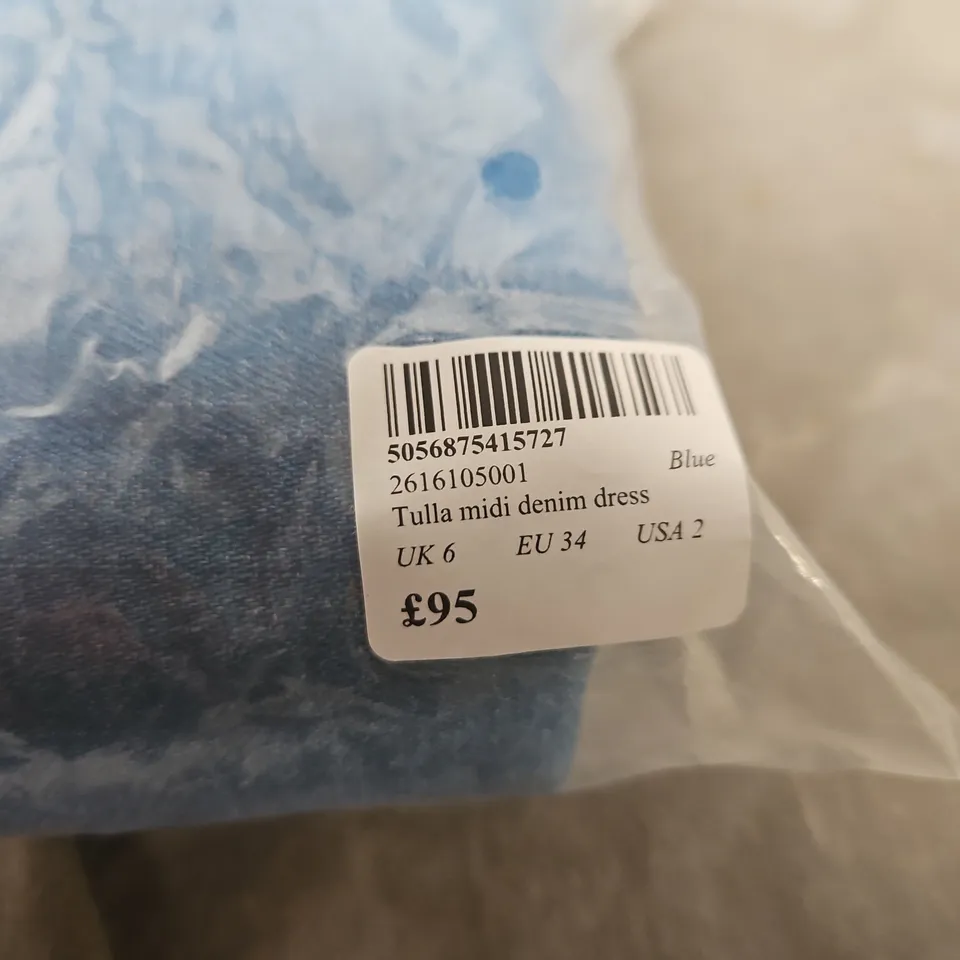 NOBODY'S CHILD TULLA MIDI DENIM DRESS – UK 6, DENIM BLUE