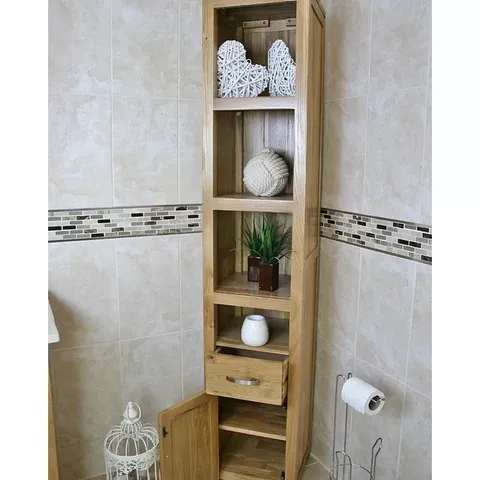 BOXED KARLI 35 X 180cm FREE STANDING TALL BATHROOM CABINET - NATURAL (1 BOX)