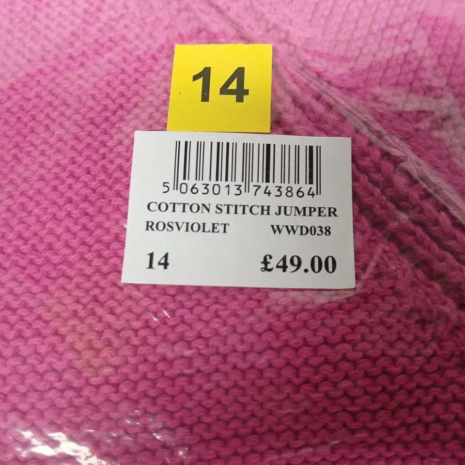 BAGGED CREW CLOTHING COTTON STITCH JUMPER IN PINK - 14