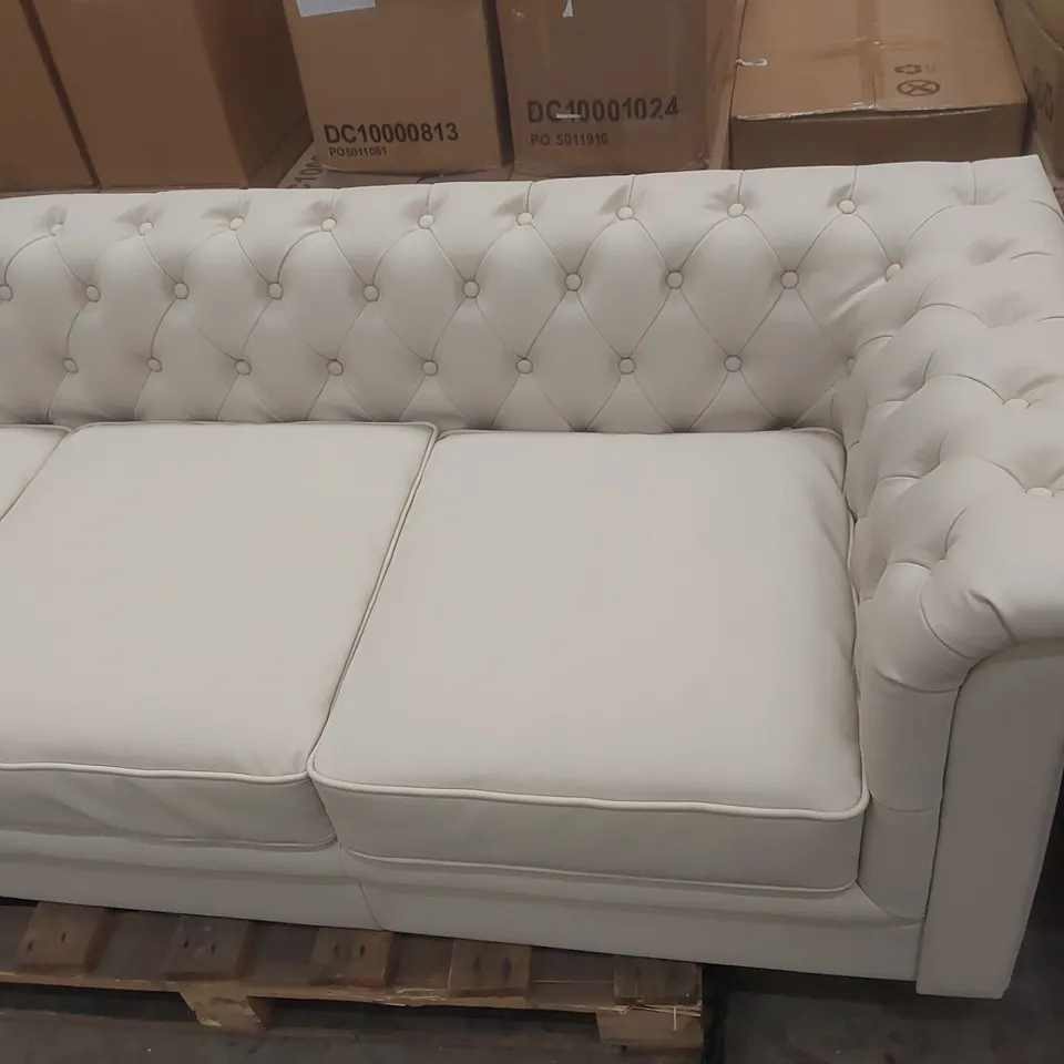 QUALITY DESIGNER 4-SEATER FAUX LEATHER CREAM CHESTERFIELD SOFA