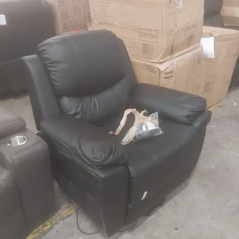 DESIGNER BLACK FAUX LEATHER POWER RECLINER CHAIR