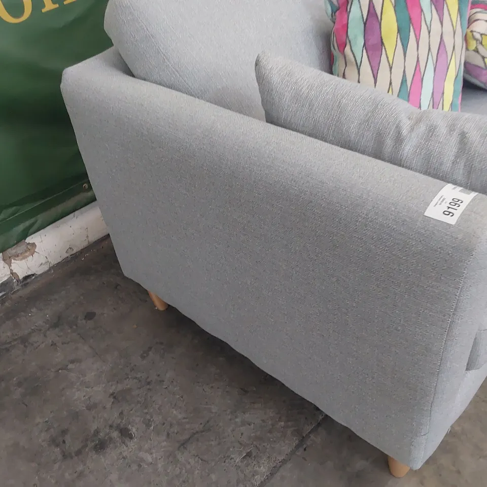 DESIGNER THREE SEATER SOFA GREY FABRIC WITH BOLSTER CUSHIONS 