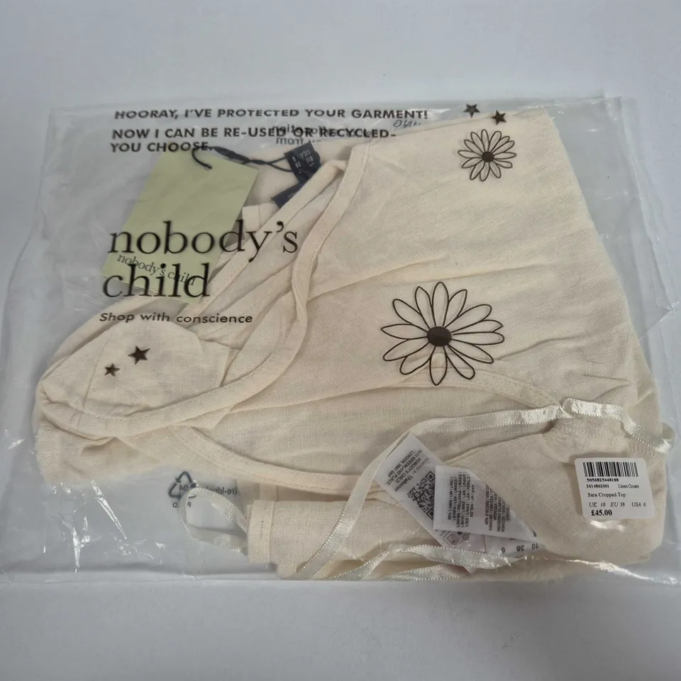 NOBODY'S CHILD SARA CROPPED TOP - CREAM LINEN, UK 10 (EU 38, US 6)