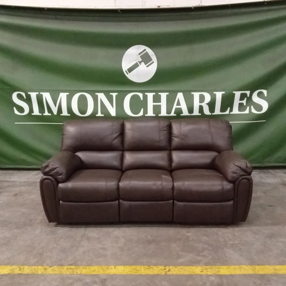 LEIGHTON LEATHER/FAUX LEATHER HIGH BACK 3 SEATER RECLINER SOFA - BROWN RRP £1249