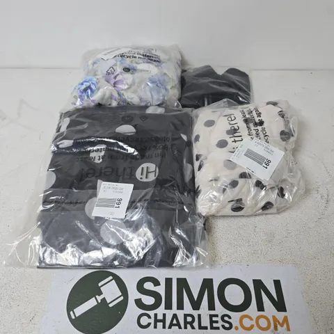 APPROXIMATELY 23 ASSORTED CLOTHING ITEMS IN VARIOUS SIZES, STYLES & SIZES TO INCLUDE DARK BLUE DRESSES , BLACK LINEN TROUSERS , WIDE LEG TROUSERS ETC - COLLECTION ONLY