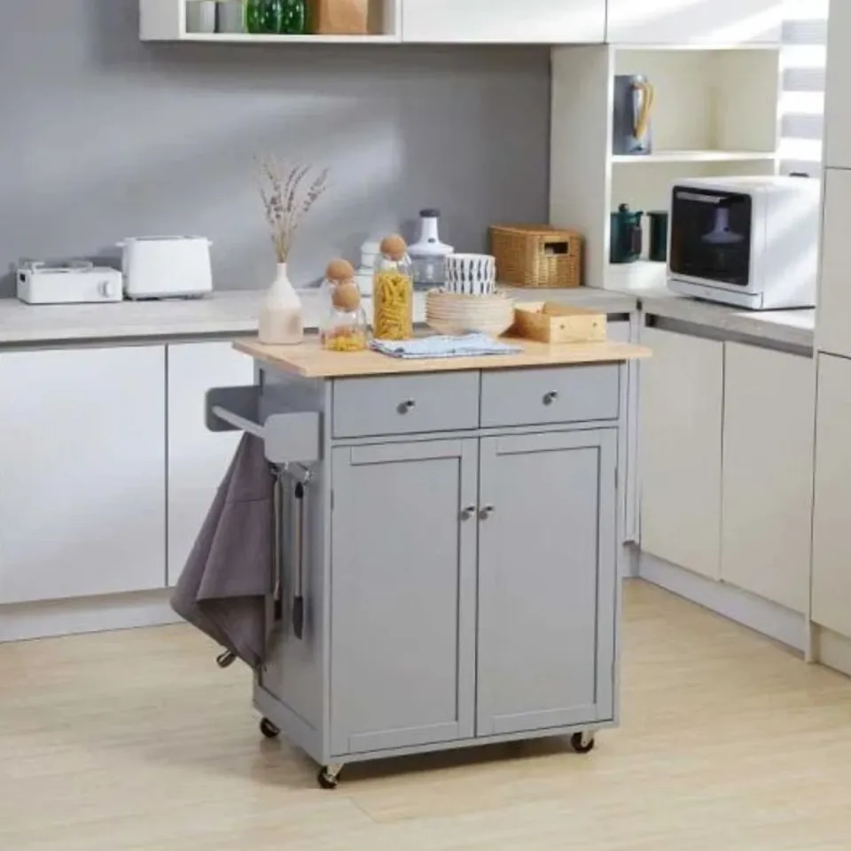 BOXED LYDD SOLID WOOD TOP KITCHEN ISLAND - GREY (1 BOX)