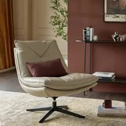 BOXED DANETTI ZIA NATURAL GREY LEATHER SWIVEL OCCASIONAL CHAIR