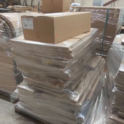 PALLET CONTAINING A LARGE QUANTITY OF ASSORTED BATHROOM FURNITURE PARTS INCLUDING: VANITY CARCASS, TALL WALL END/INFIL PANEL, BASIN DOOR ECT