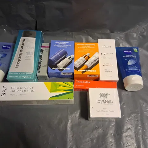 APPROXIMATELY 35 ASSORTED HEALTH AND BEAUTY PRODUCTS TO INCLUDE; D'ALBA. NIVEA, DERMALOGICA AND NXT