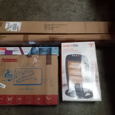 PALLET CONTAINING ASSORTED PRODUCTS INCLUDING ROTARY DRYER, 3 BAR HALOGEN HEATER, LED MONITOR, CLOTHING RACK & TV MOUNT