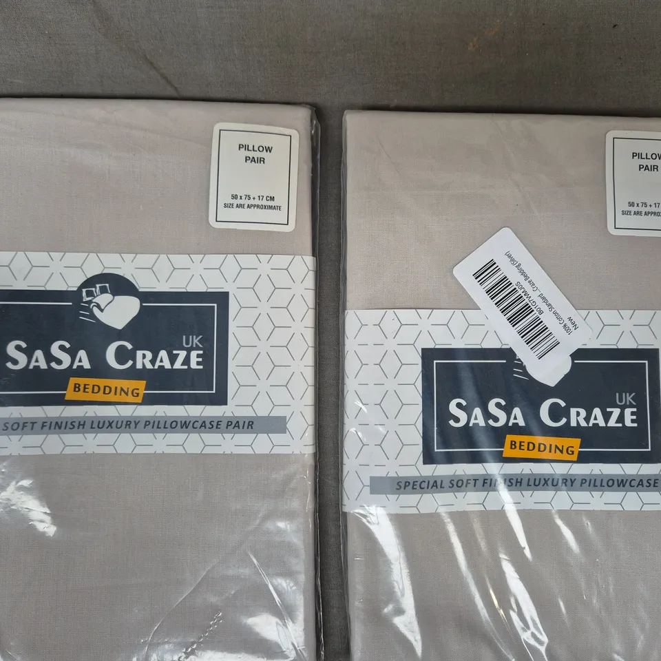 BOX OF APPROXIMATELY 10 ASSORTED SASA CRAZE PILLOWCASE PAIRS IN VARIOUS COLOURS, ETC