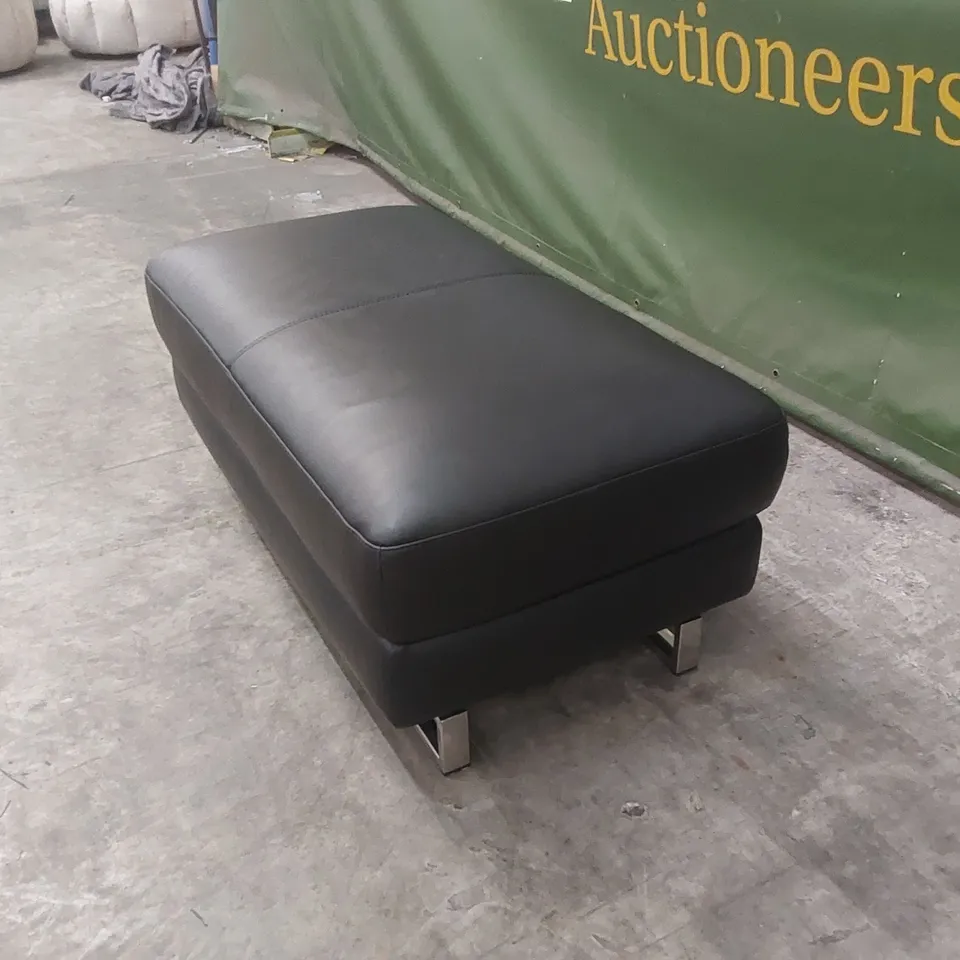 QUALITY DESIGNER ITALIAN MADE CARLO LEATHER FOOTSTOOL - BLACK