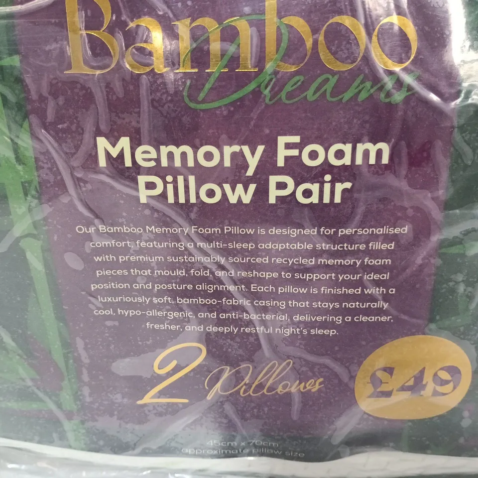 BAGGED SNOOZEVILLE BAMBOO DREAMS MEMORY FOAM PILLOW PAIR