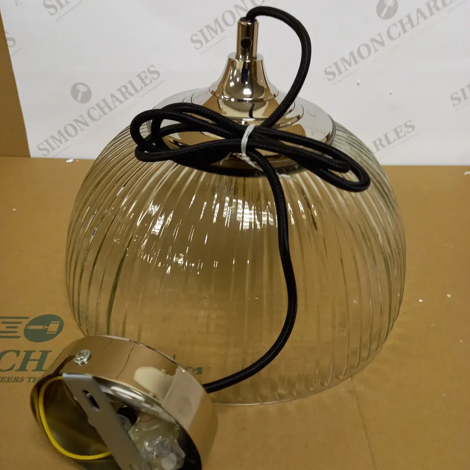 DAR LIGHTING YAMBOL PENDANT POLISHED NICKEL CLEAR GLASS LIGHT FIXTURE