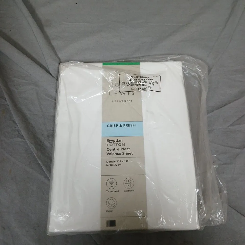 JOHN LEWIS & PARTNERS EGYPTIAN COTTON CENTRE PLEAT VALANCE SHEET – DOUBLE (135 X 190 CM), DROP 39 CM