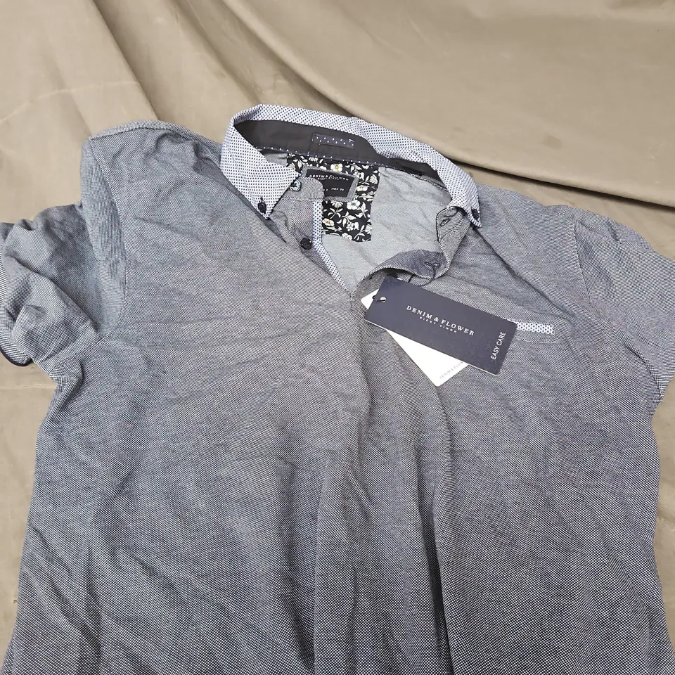 DENIM FLOWER MEN'S SHIRT - BLUE TEXTURED SHIRT, SIZE S 