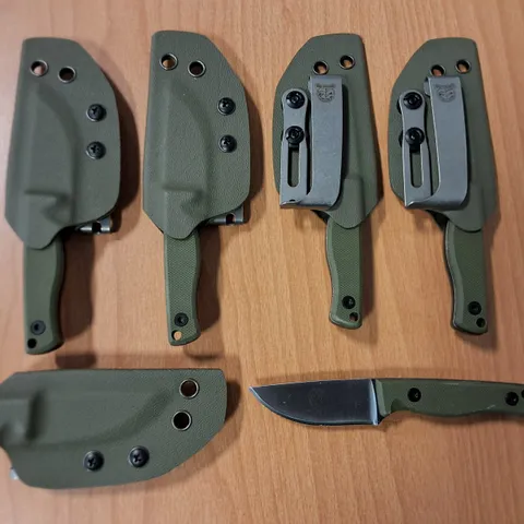 LOT OF 5 2.5" THE WILD GEESE EXPLORERS CLUB KNIFES WITH SHEATH IN GREEN