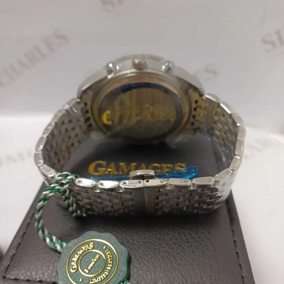 GAMAGES WORLD TIMER VENTURE STEEL TRIPLE DATE DIAL AUTOMATIC MESH BRACELET STRAP WRISTWATCH	