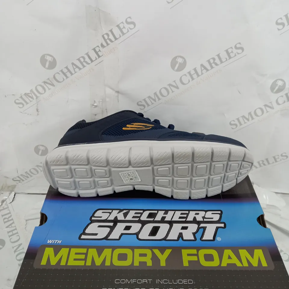 BOXED PAIR OF SKETCHERS TRACK TRAINER IN BLUE/WHITE SIZE 10 
