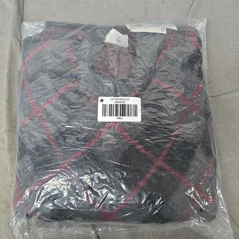 BAGGED HOLLISTER BOXY FIT JUMPER – GREY/CHARCOAL ARGYLE KNIT, SIZE SMALL