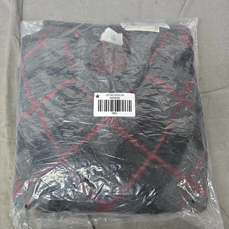 BAGGED HOLLISTER BOXY FIT JUMPER – GREY/CHARCOAL ARGYLE KNIT, SIZE SMALL