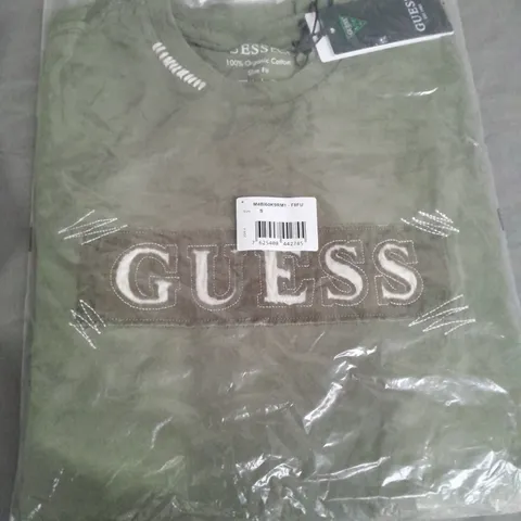 GUESS LOGO SLIM FIT COTTON T-SHIRT, GREEN - SIZE S