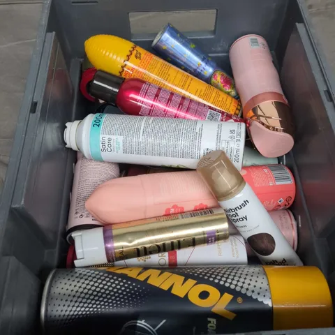 APPROXIMATELY 10 ASSORTED AEROSOLS TO INCLUDE LOREAL BODY PRAY , SHOWER FOAM , ETC 