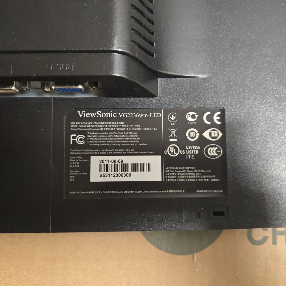 VIEWSONIC VG2236WM-LED 22 INCH LCD MONITOR