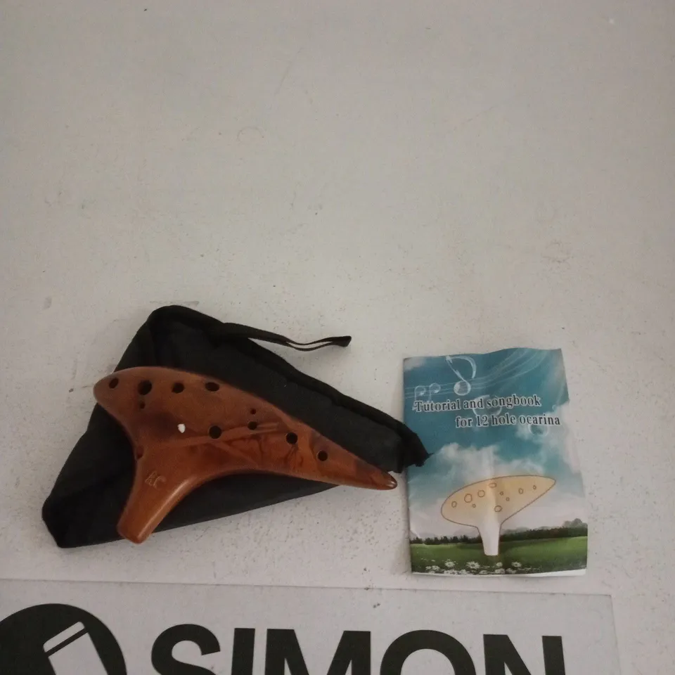 BROWN 12-HOLE OCARINA WITH TUTORIAL BOOK AND POUCH