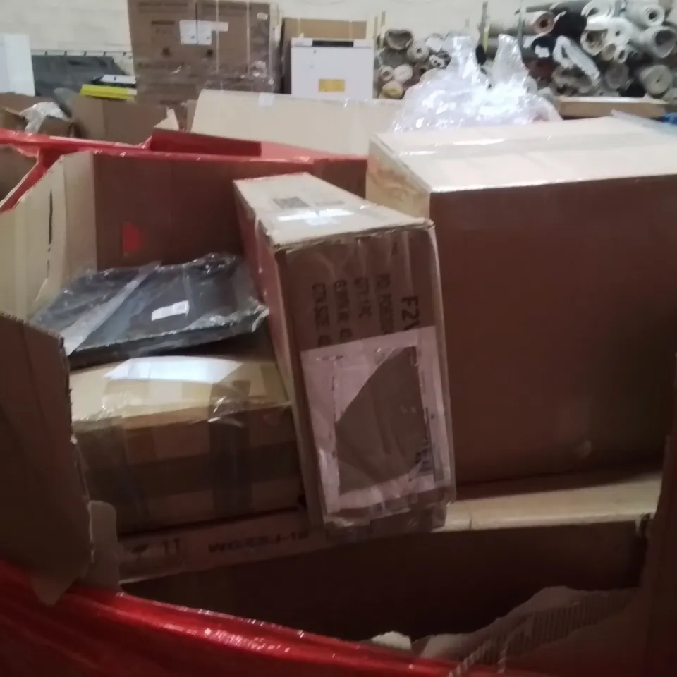 PALLET OF ASSORTED HOUSEHOLD GOODS AND PRODUCTS TO INCLUDE;SLIMLINE HEATER,SNOOKER CUE,CHAIR MAT