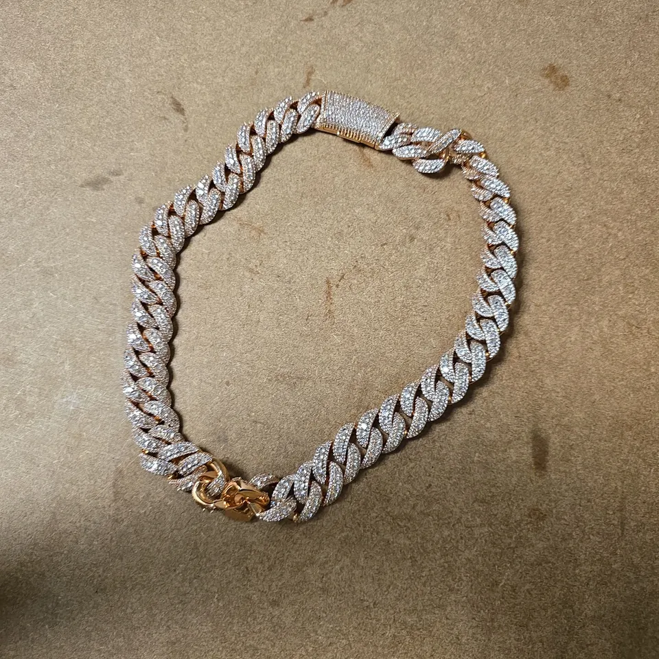 LAWRENCE ATELIER CUBAN LINK BRACELET – ROSE GOLD TONE WITH PAVÉ CRYSTALS (BOXED)