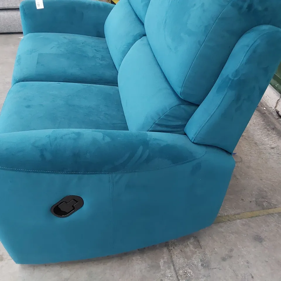 QUALITY BRITISH DESIGNER G PLAN HAMILTON MANUAL RECLINING TWO SEATER SOFA PLUSH MALLARD FABRIC 