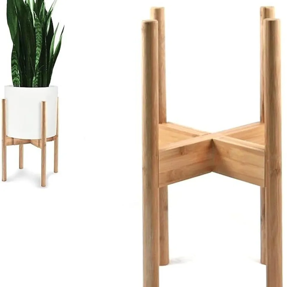 FOX & FERN ADJUSTABLE PLANT STAND INDOOR — 8 TO 12 INCH MID CENTURY BAMBOO PLANT STAND WITH ADJUSTABLE WIDTH