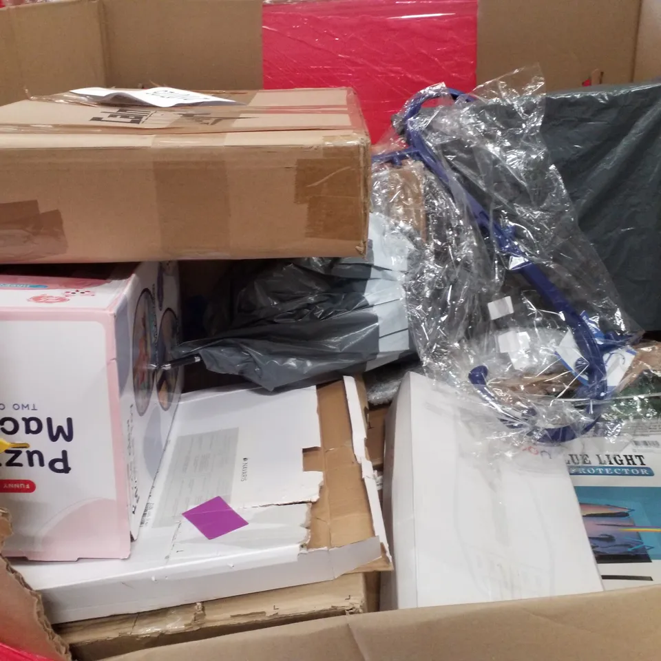 PALLET CONTAINING ASSORTED PRODUCTS INCLUDING OFFICE CHAIR, FOLDING FOOT BATH TUB, WALL CLOCK, 13" LAMINATE FLOOR CUTTER & VINYL FLOORING CUTTER