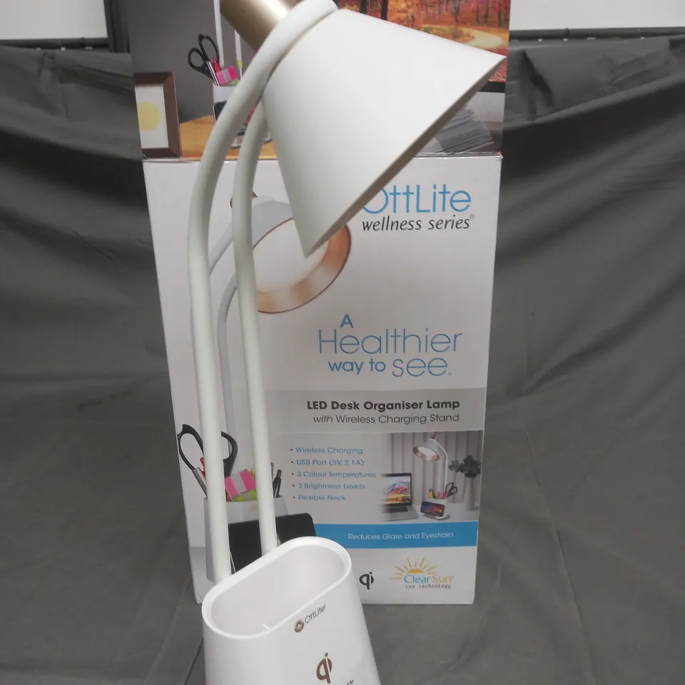BOXED OTTLITE LED DESK ORGANISER LAMP WITH WIRELESS CHARGING STAND 