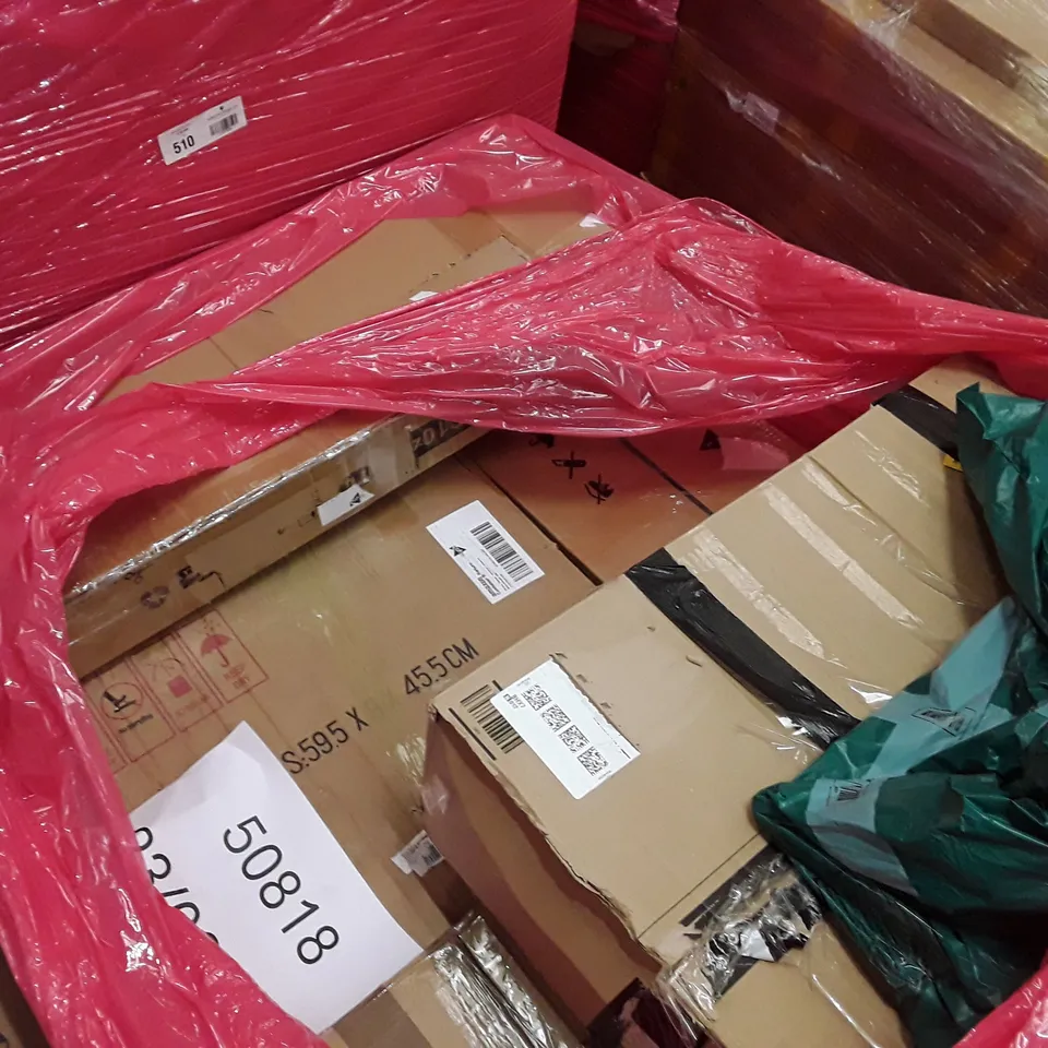 PALLET TO CONTAIN AN ASSORTMENT OF HOUSEHOLD ITEMS TO INCLUDE THERMOSTATIC SHOWER MIXER, INFLATABLE DARTBOARD GAME, SANITARY WATER PUMP AND ROWING MACHINE ECT