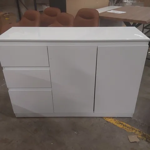 120CM HIGH GLOSS SIDEBOARD WITH 3 DRAWERS & 2 DOORS PUSH-TO-OPEN STORAGE