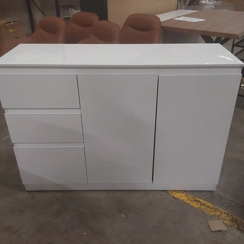 120CM HIGH GLOSS SIDEBOARD WITH 3 DRAWERS & 2 DOORS PUSH-TO-OPEN STORAGE
