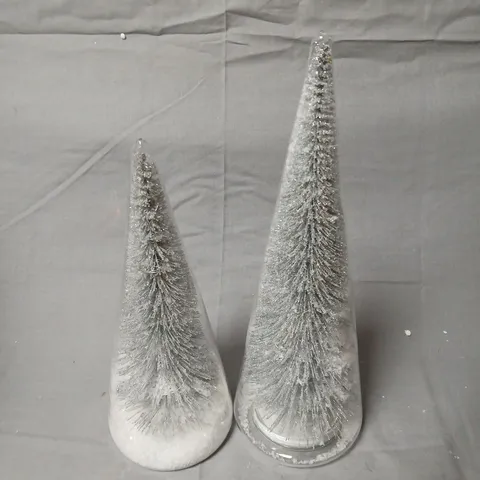 SET OF 2 FROSTED GLITTER CONE CHRISTMAS TREE DECORATIONS