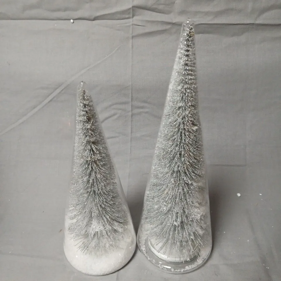 SET OF 2 FROSTED GLITTER CONE CHRISTMAS TREE DECORATIONS