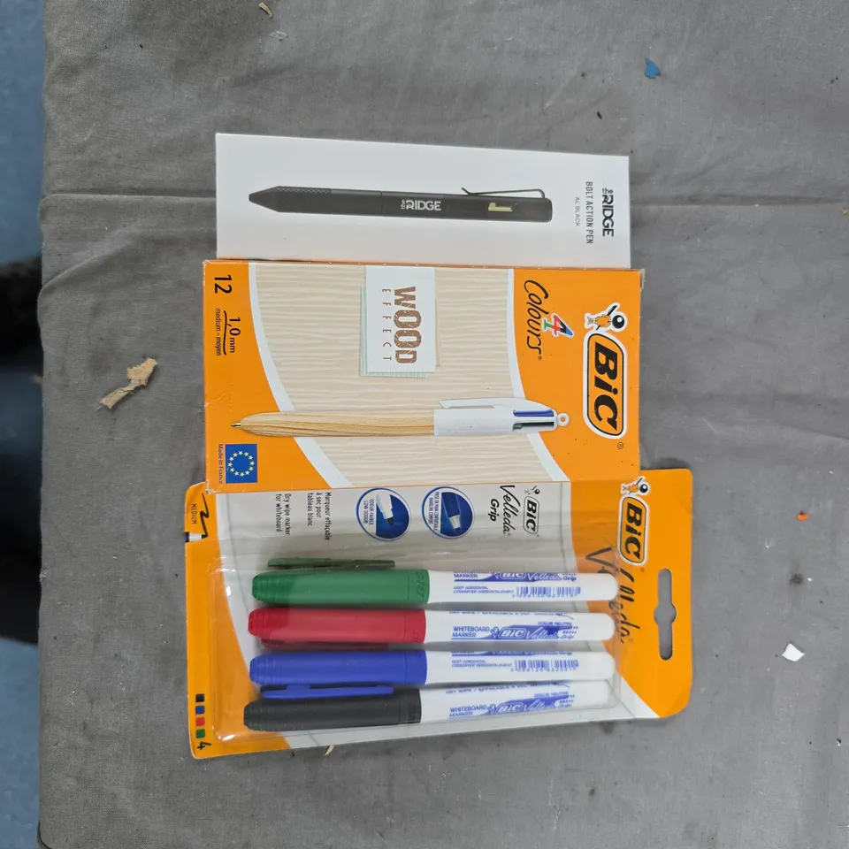 BIC WHITEBOARD MARKERS ASSORTED COLOURS PACK + RIDGE BALLPOINT PEN (2 ITEMS)