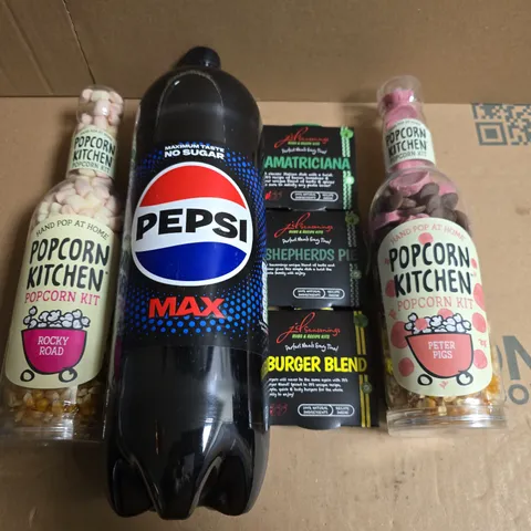 APPROXIMATELY 10 ASSORTED FOOD ITEMS TO INCLUDE - PEPSI MAX, BURGER BLEND AND POPCORN KITCHEN